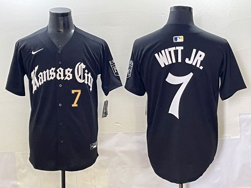 Men 2025 Kansas City Royals #7 Witt jr Black Five generations Joint Name Nike MLB Jersey style 2